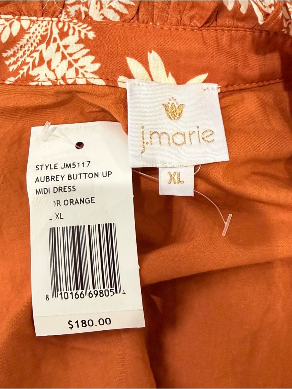 J. Marie Aubrey Burnt Orange Floral Button Up Belted Cotton Midi Dress NWT $180 - Picture 14 of 16